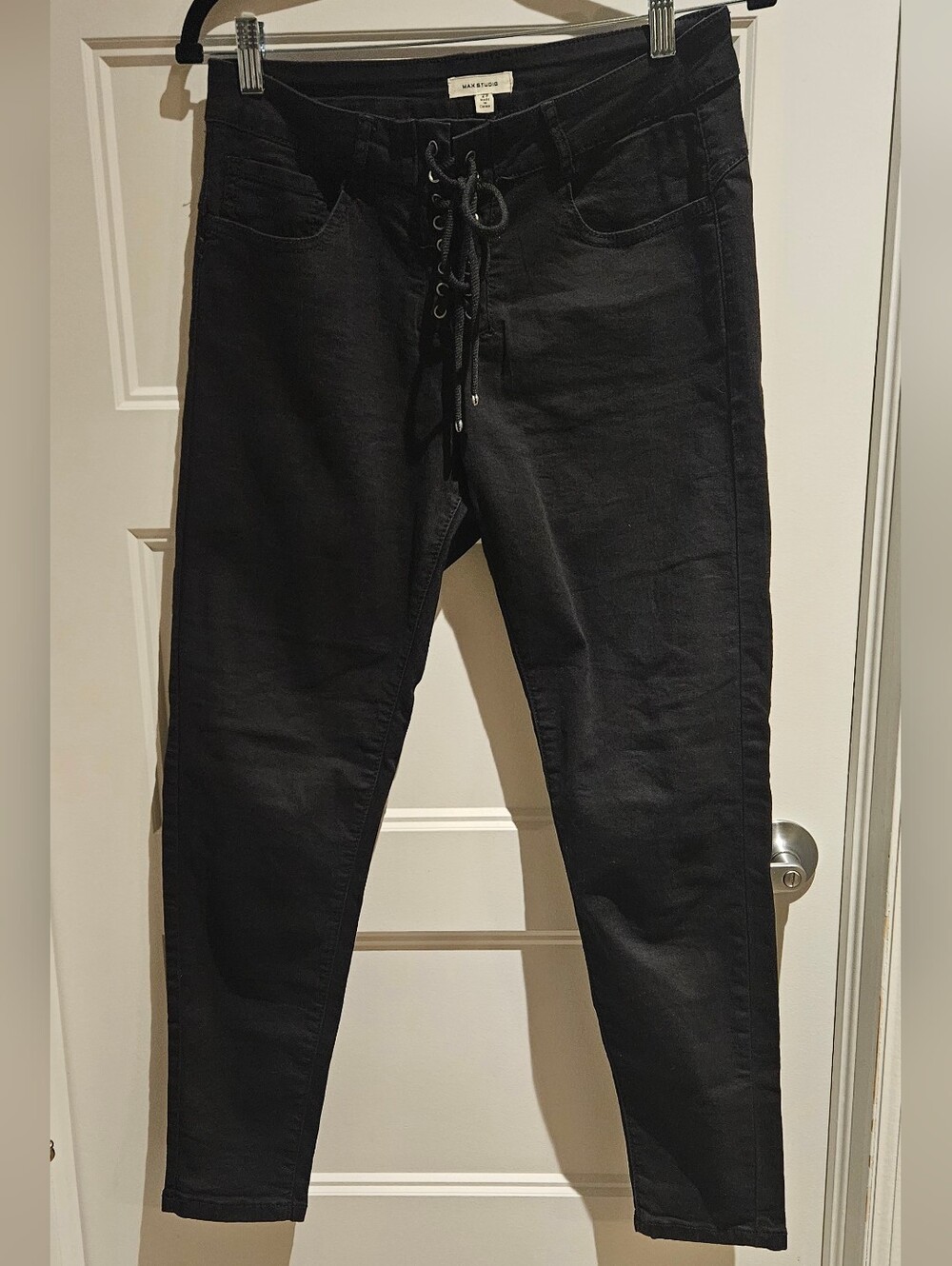 Max Studio Black Lace-Up Skinny Pants